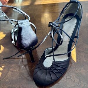 Vintage Ann Taylor Black Satin Ankle Lace Heels